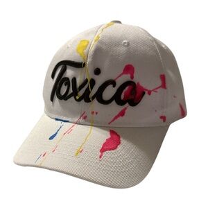 Toxica Viejon White Cap with Colorful Splatter Design Embroidered Hat